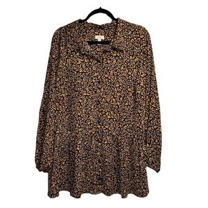 Logo Lori Goldstein Blouse Women 2X Plus Brown Cheetah Floral Print Boho Stretch